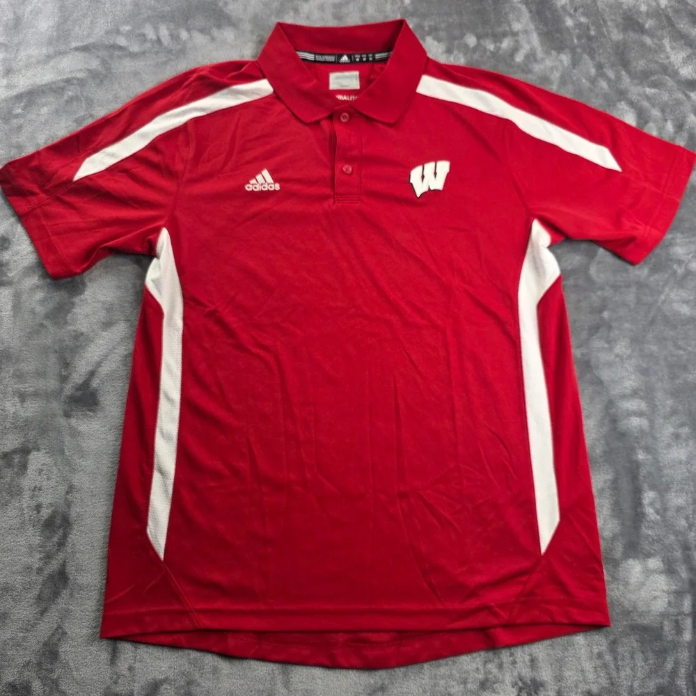 Adidas Polo Shirt Mens Medium Red White Wisconsin Badgers Climalite Bundle‎ 2pk